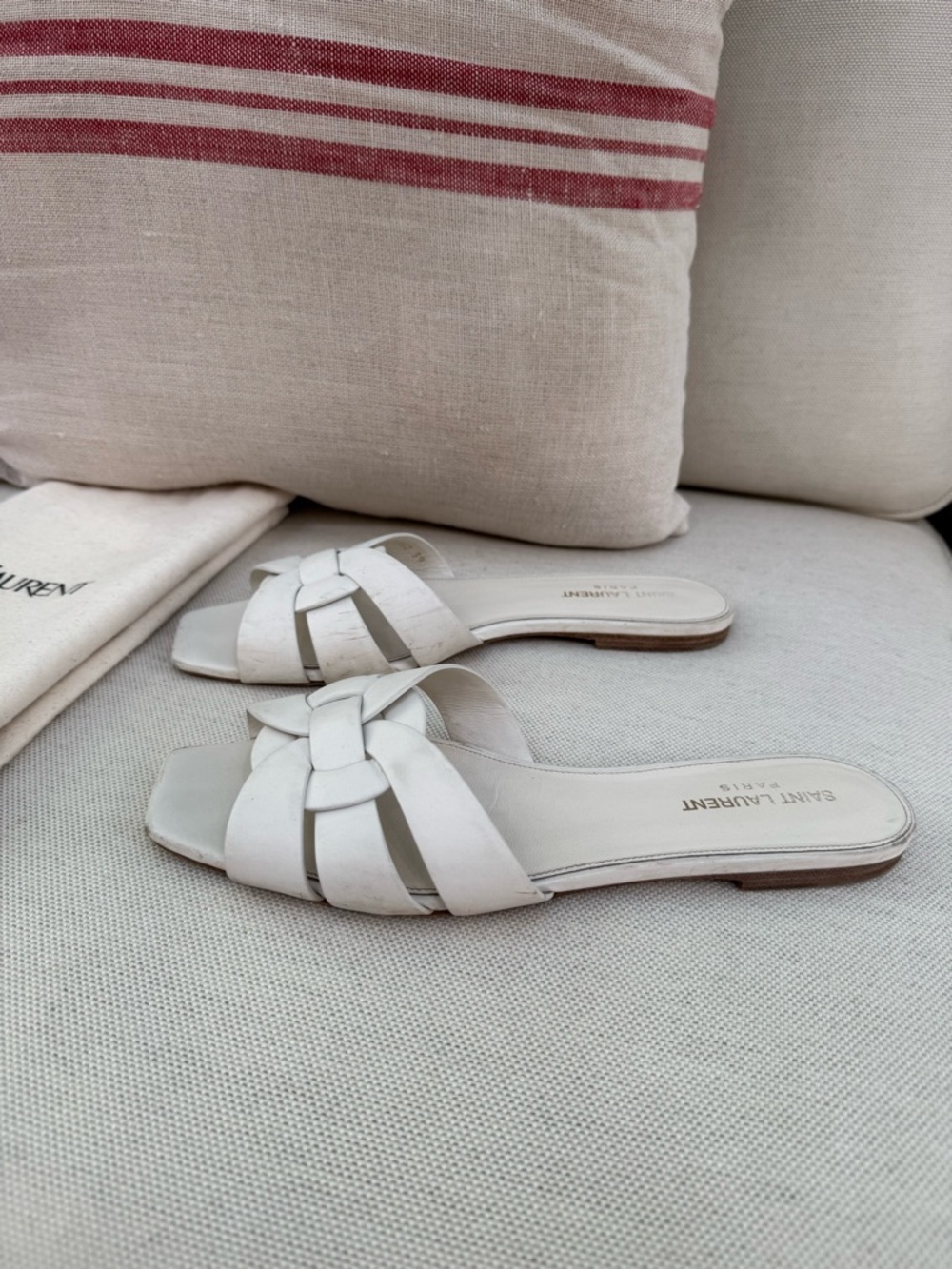 Sz39 Saint Laurent Tribute Sandals in Smooth Leather White - Picture 2 of 13
